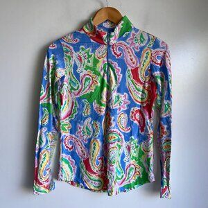 GOTTEX LifeStyle Long Sleeve UPF Golf Tennis 1/4 Zip Mock Neck Top Small ~EUC